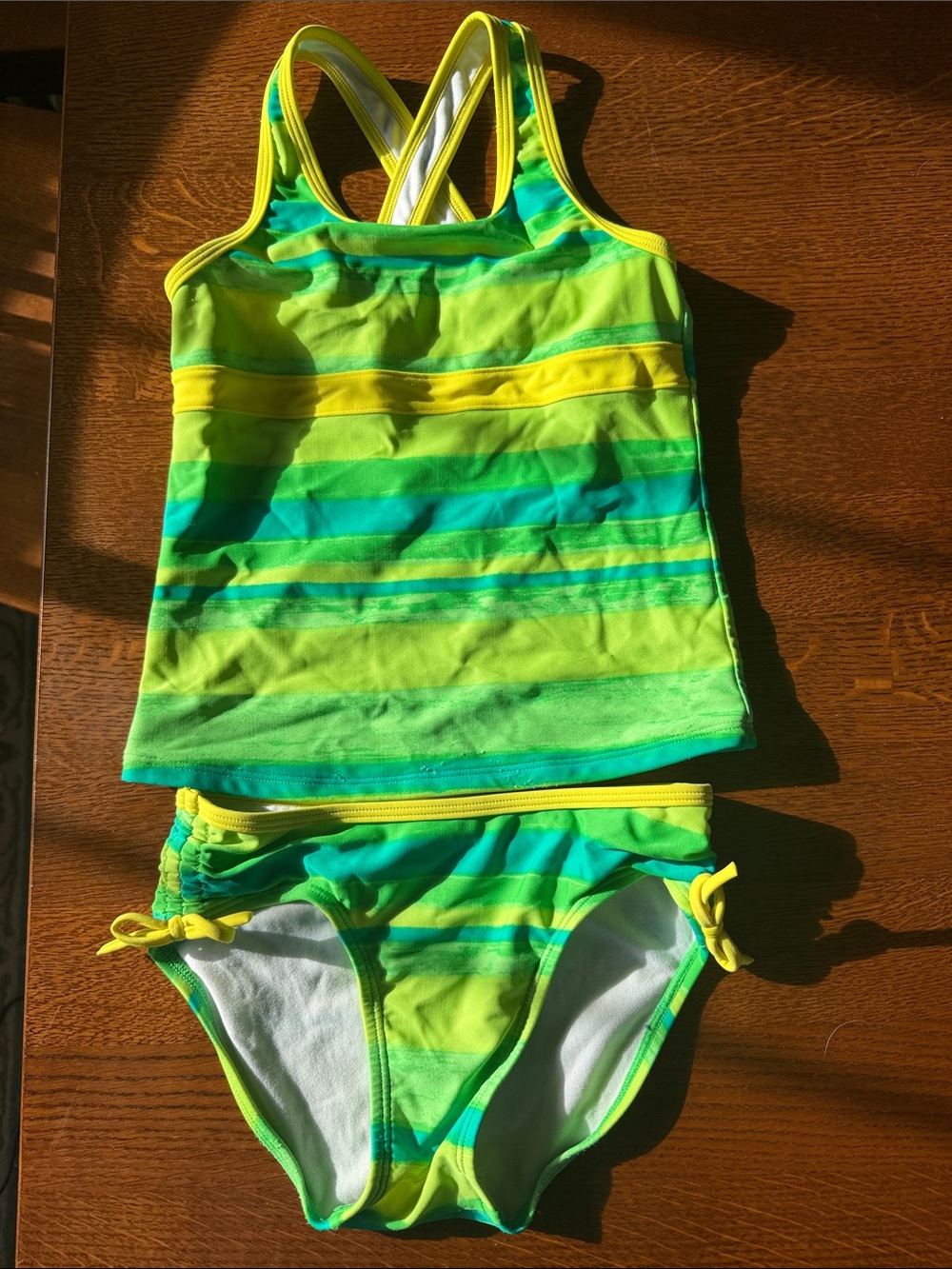 L.L. Bean Green and Yellow Striped Tankini Set